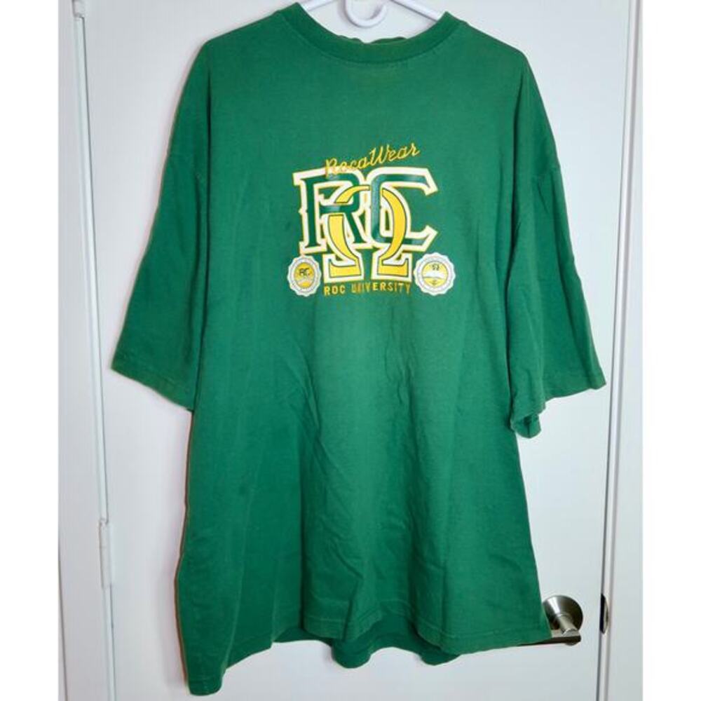 Vintage Rocawear roc university green short sleeve Tshirt Y2K oversized baggy XL